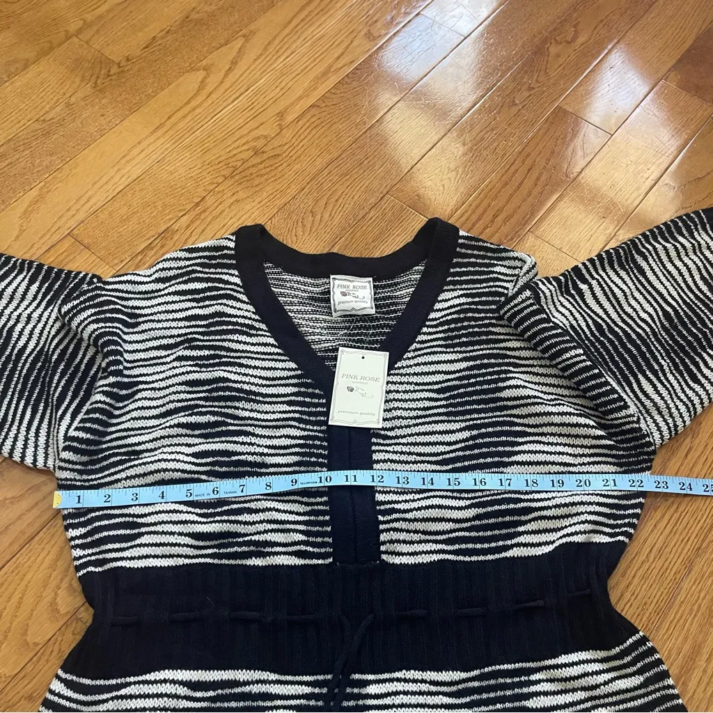 Pink Rose Striped Sweater Dress Black & White 3/4 Sleeve drawstring waist Sz 3X - Image 8
