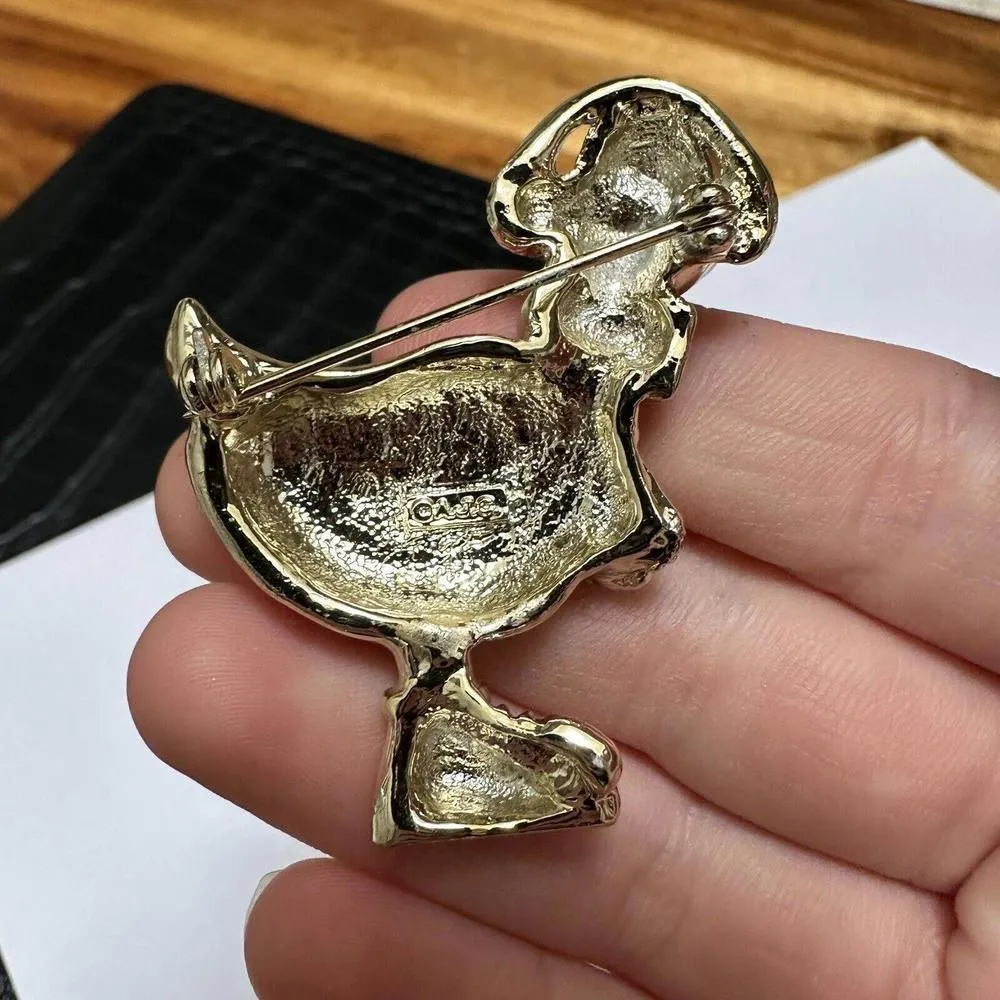 Signed AJC Gold Tone Duck Bird In Tennis Shoes & Scarf Brooch Pin - Image 9