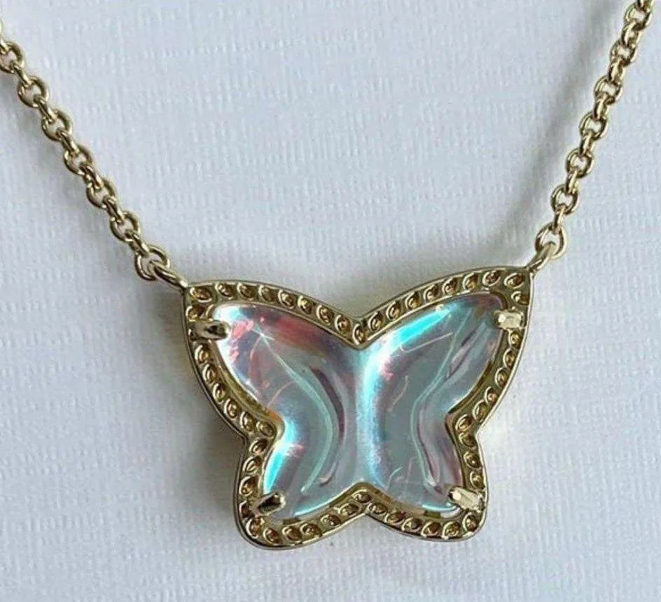 Lillia Dichroic Glass Gold Butterfly Necklace W/Dust Bag! - Image 5