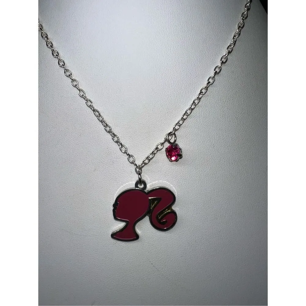 Mattel Silver Tone and Pink Enameled Barbie Silhouette with Pink Rhinestone Neck - Image 2