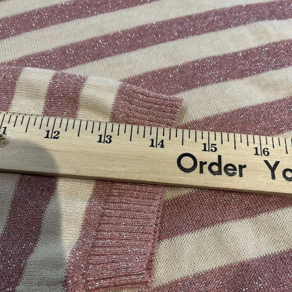 Loft women's L cream/pink striped knit long sleeve glitter sweater NWT - Image 5