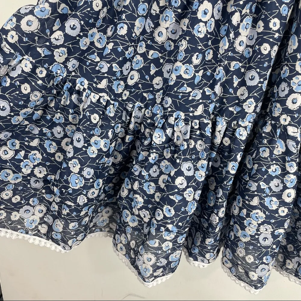 Eva Mendes Blue Floral Off Shoulder Smocked Waist Mini Dress Ruffle Hem Sz Small - Image 8