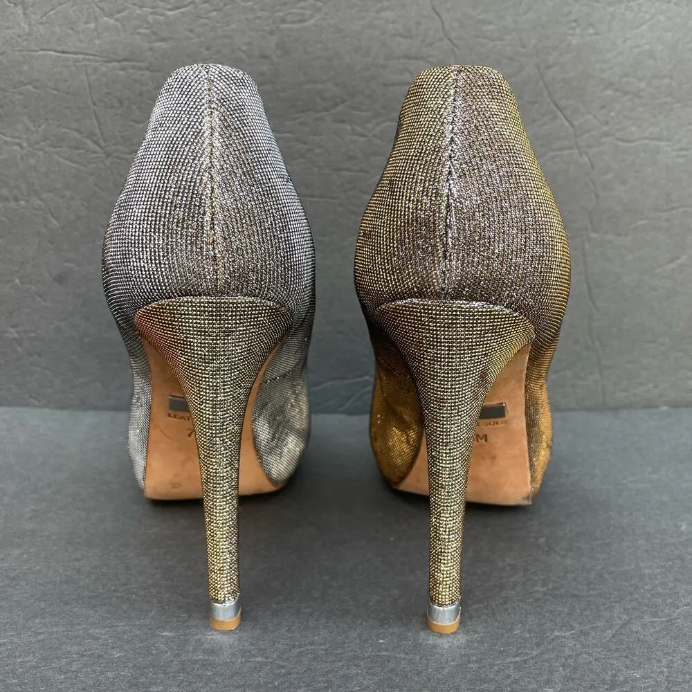 Badgley Mischka Gold Silver Peep Toe Heels 7.5 - Image 6
