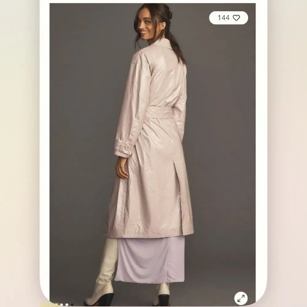 Anthropologie Maeve Patent Faux Leather Trench Coat NEW Size Medium - Image 4