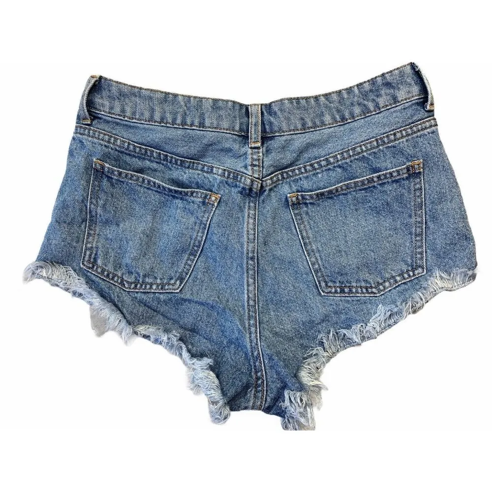 Topshop Blue Jean Shorts Frayed Kiri US 8 UK 12 Eur 40 Super Short Zip Cut-off - Image 2
