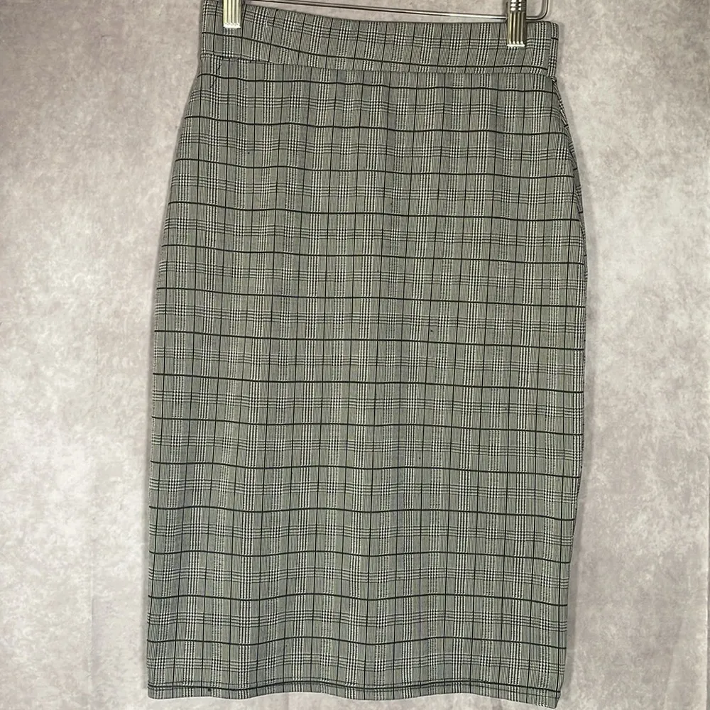New Mix Black White Plaid Pencil Skirt Size Medium Professional Office Business - Image 2