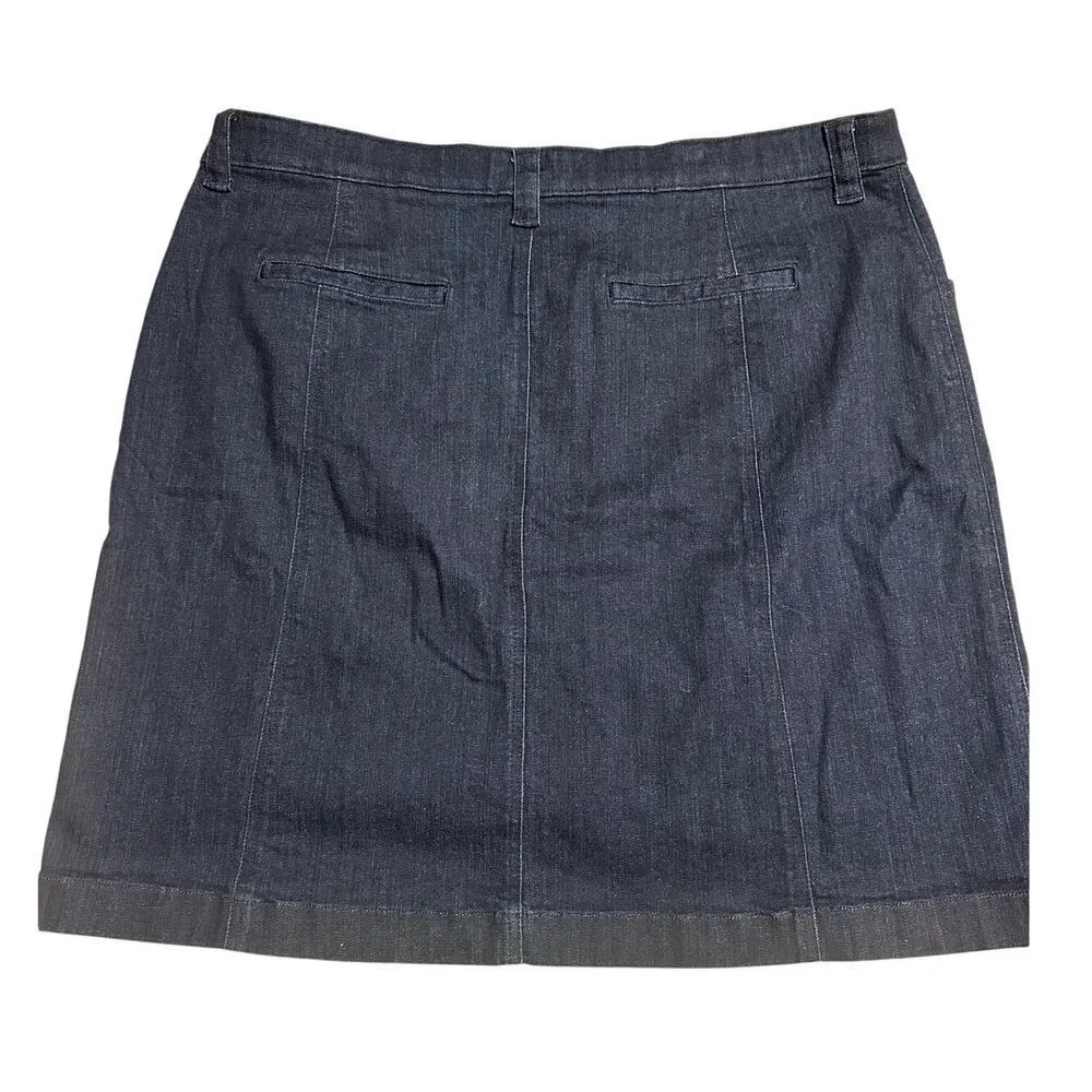LL Bean Denim Jean Mini Skirt Classic Fit Plus Size 18W Dark Wash Stretch Short Blue - Image 2