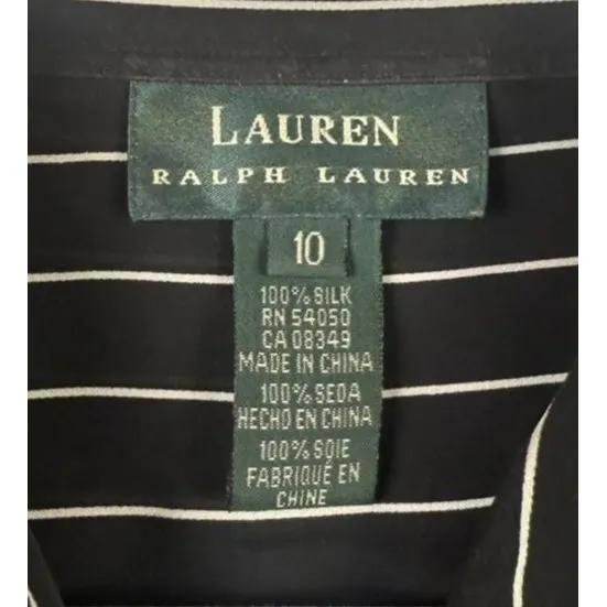 Lauren Ralph Lauren Shirt Womens 10 Black White Stripe Silk Button Front Sheer - Image 3