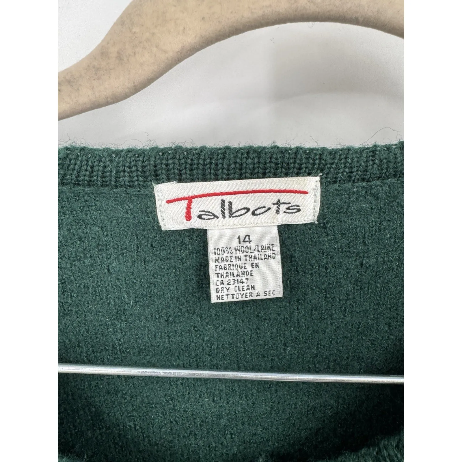 Talbots Vintage 100% Wool Button Front Sweater Women 14 Green Flawed Preppy - Image 3