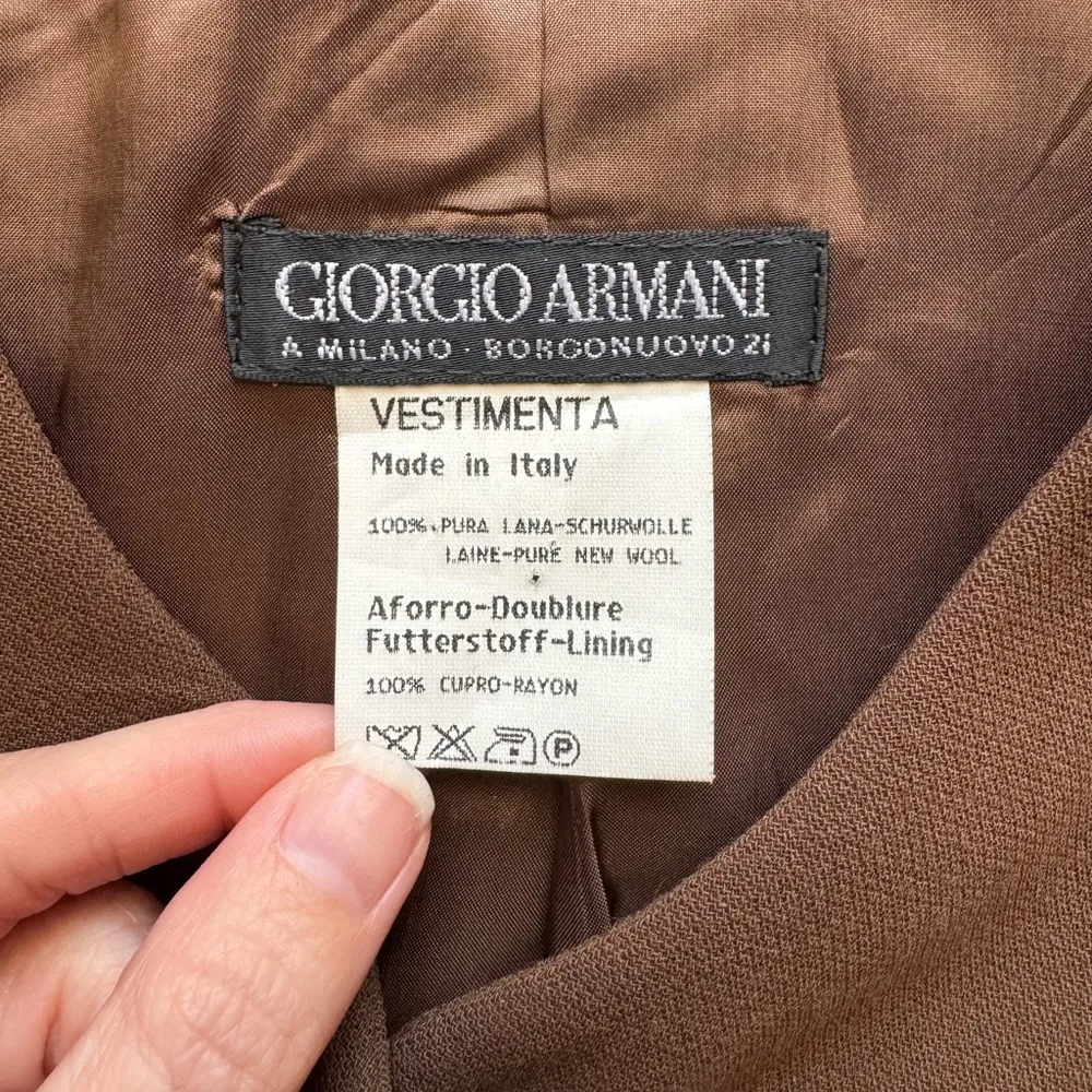 Giorgio Armani Brown Wool Button Front Long Sleeve Jacket Size 40 - Image 6