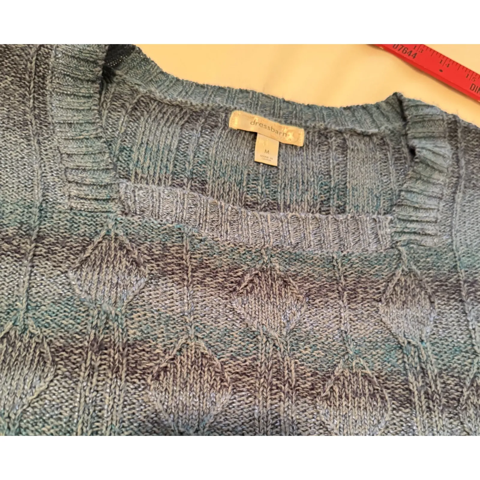 Dressbarn Blue Cable Knit Sweater Short Sleeve Blue Ombre sz M square neck - Image 2