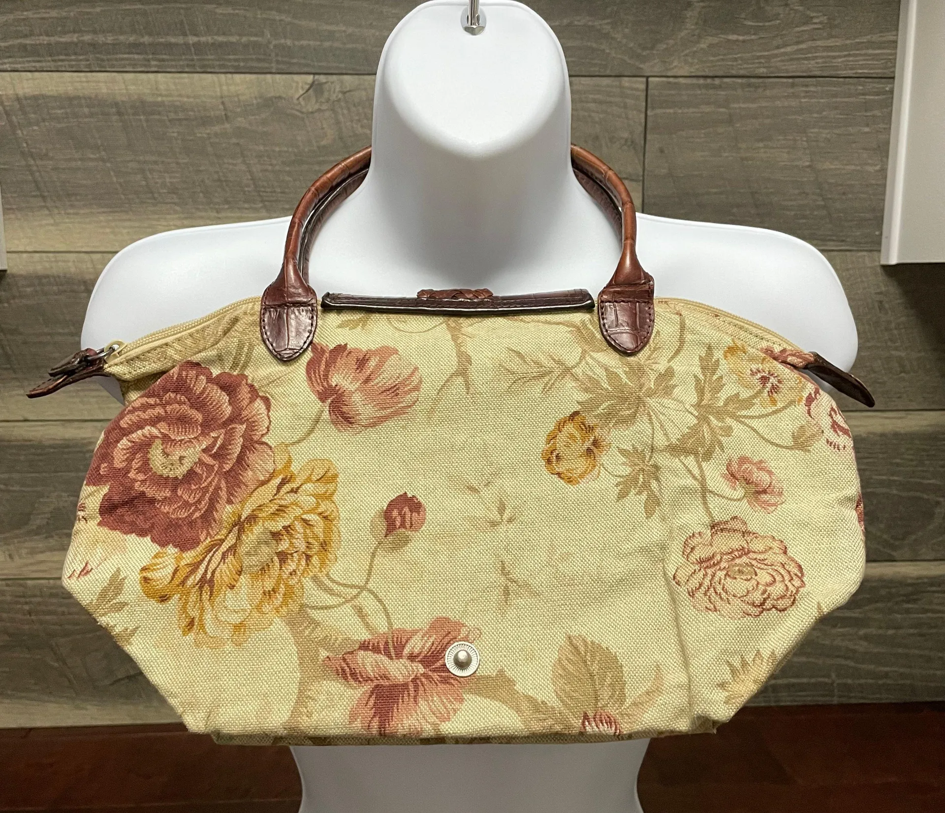 Brighton Vintage  Floral Tapestry Convertible Handbag Purse Cream Brown Olive - Image 2