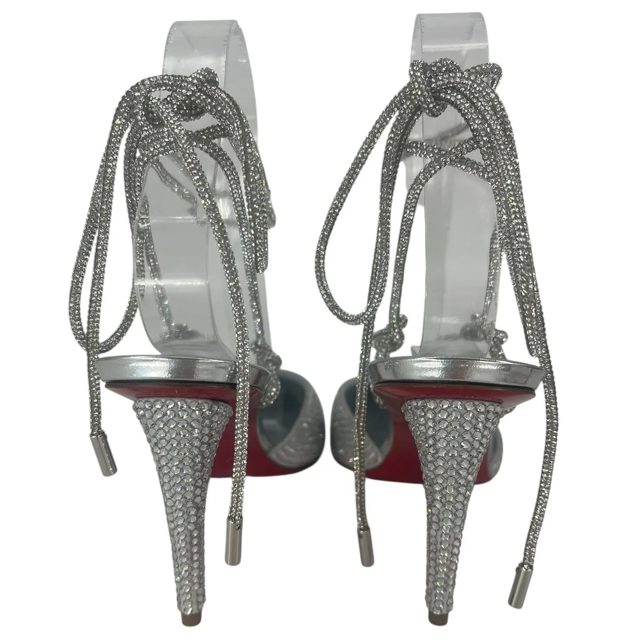 Christian Louboutin Astrid Lace Crystal Embellished Pumps Silver Size 37 - Image 14