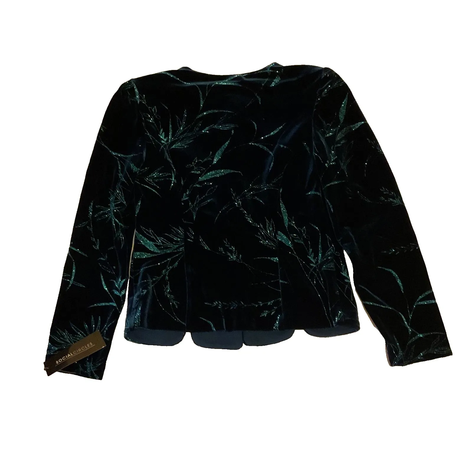 SOCIAL CIRCLES LOVELY TEAL GLITTER‎ VELOUR FORMAL GREEN WOMEN'S JACKET S M Size M - Image 8