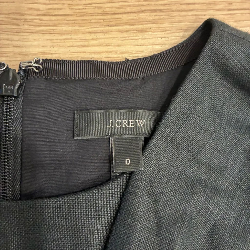 J. Crew Drape Knot Dress Irish Linen Twist Black Crew Neck Pencil Sheath Size 0 - Image 5