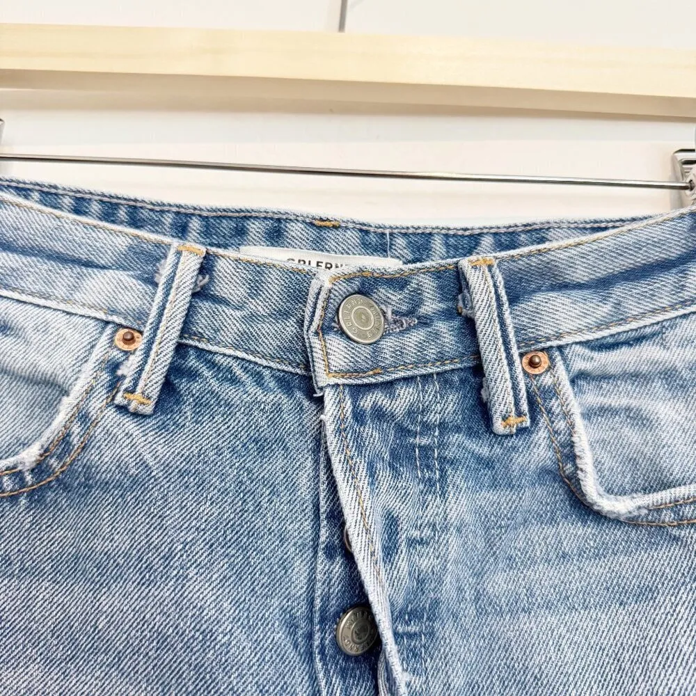 GRLFRND Sophie Mid Rise Two‎ Tone Blue Raw Hem Jean Shorts Rigid Casual Size 24 - Image 3