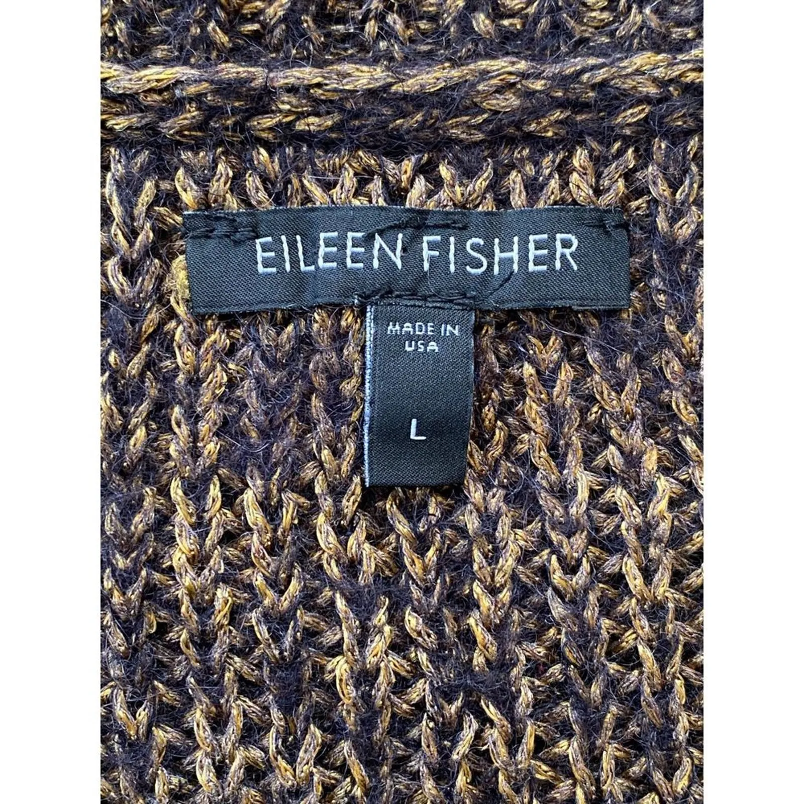 Eileen Fisher Mohair‎ Alpaca Knit Sweater Gold Metallic Sheen Size Large - Image 4