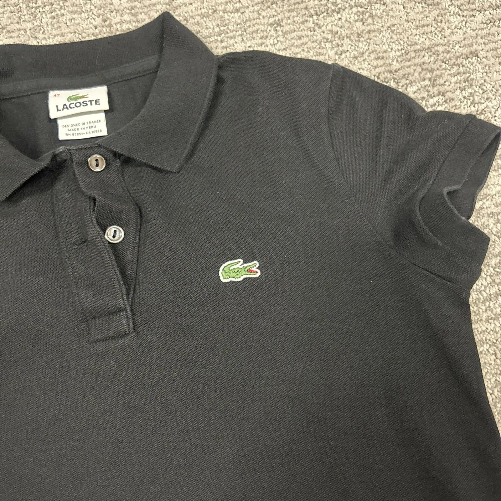 Lacoste Polo Shirt Womens 42 Large Black Slim Fit Short Sleeve Cotton Stretch - Image 3