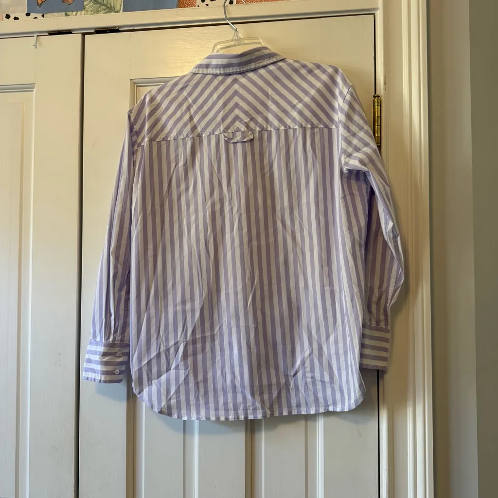 AYR The Deep End Purple & White Striped Button Down Top Size Small - Image 2