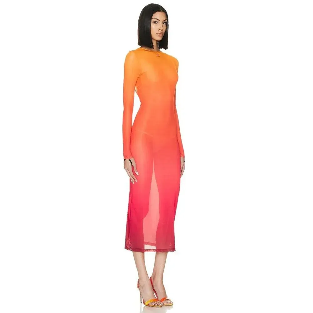 Courreges 2nd Skin Dress In Gradient Sunset in Orange XSmall New Womens Bodycon Size XS - Image 3