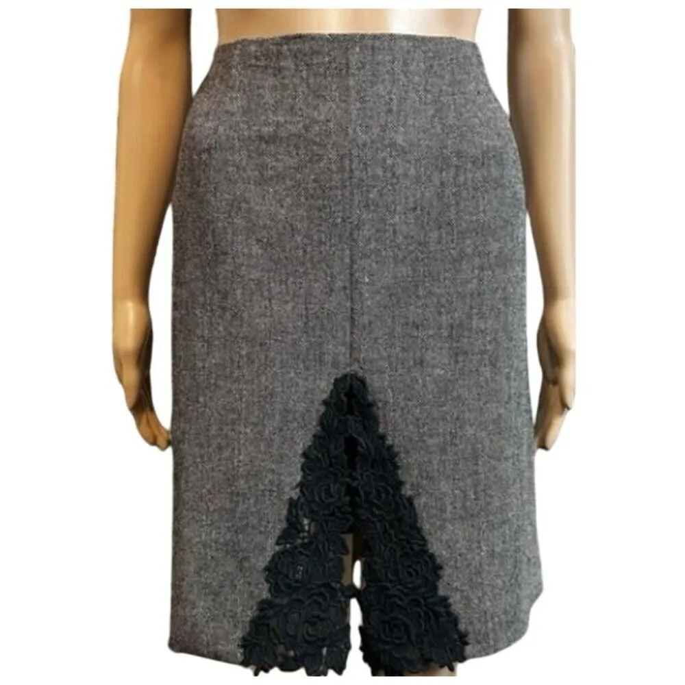 Agnes B. Paris Wool Blend Skirt with Lace Inset Sz. 40 (US 8) Gray - Image 2