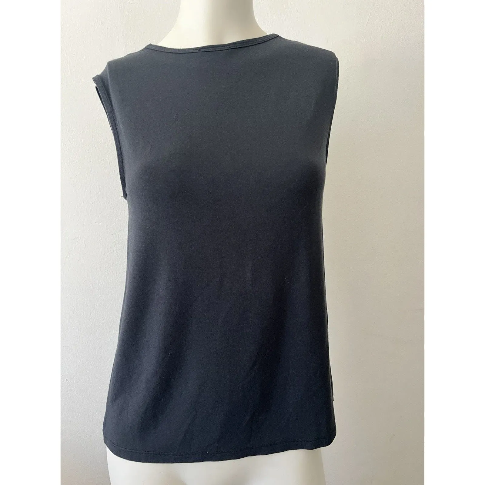 intimissimi V Neck Navy Bar Wrap front Silk Modal Sleeveless pullover tank Small Blue - Image 2