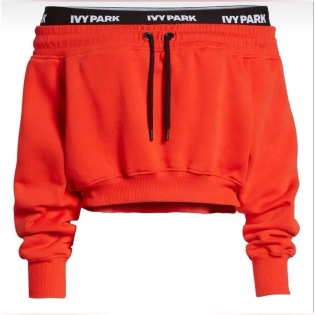 Ivy Park Red Off-Shoulder Cropped Sweatshirt XS - Image 3