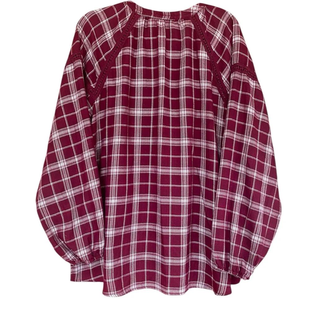 Elegant Burgundy Checkered Blouse Red Size XXL - Image 3