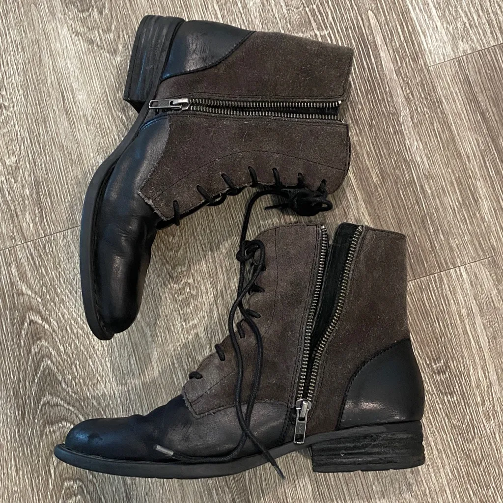 Born y2k black leather lace up grunge combat boots with brown suede 7 - Image 6