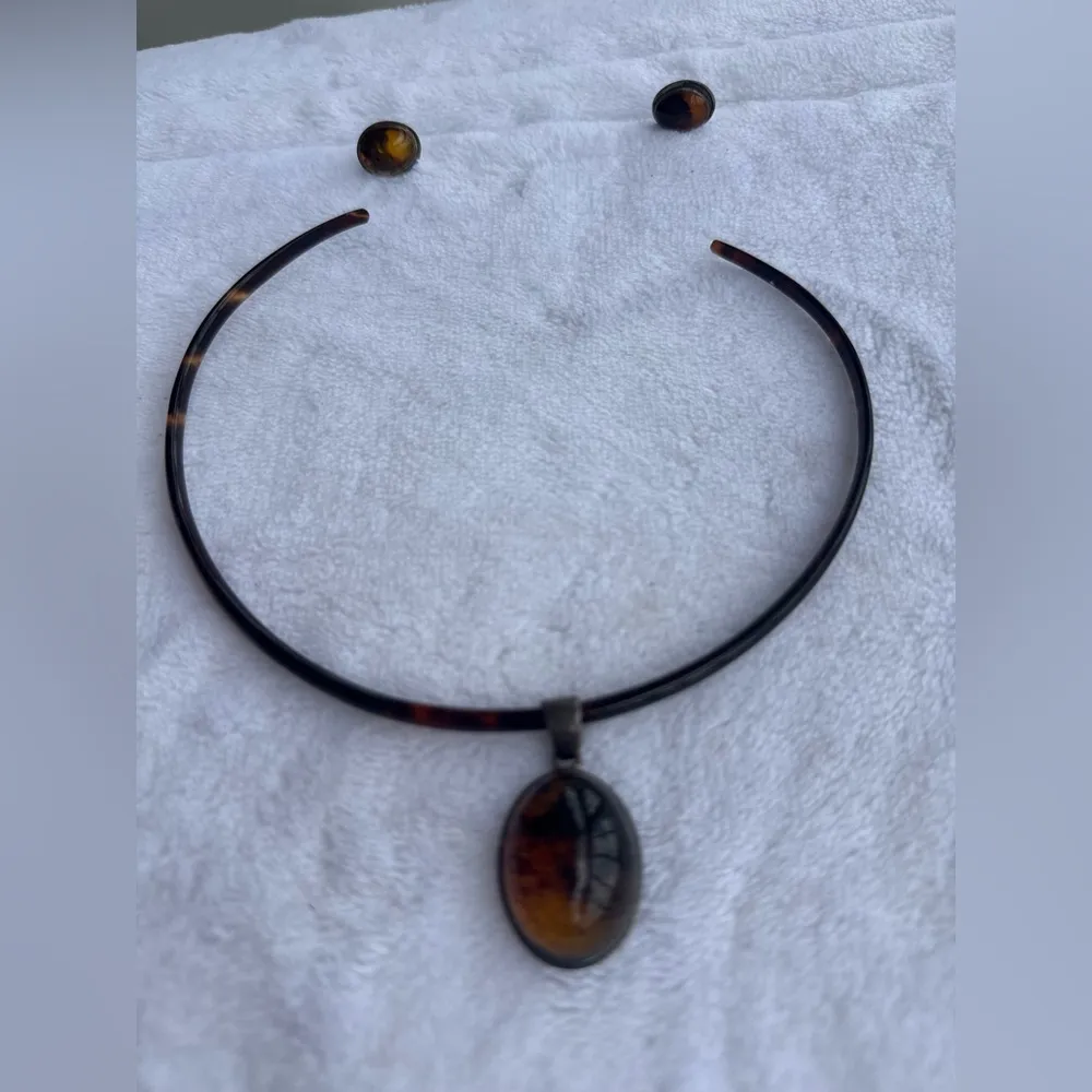 Necklace Kit Earrings Amber Pendant Necklace  Leather Cord  Boho Jewelry Yellow - Image 9