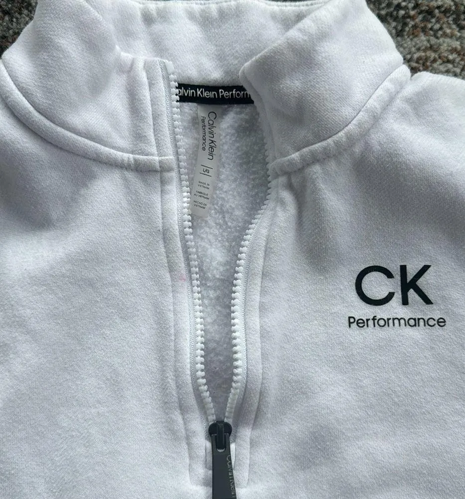 Calvin Klein Performance 1/4 Zip Cropped Pullover White Large - Image 3