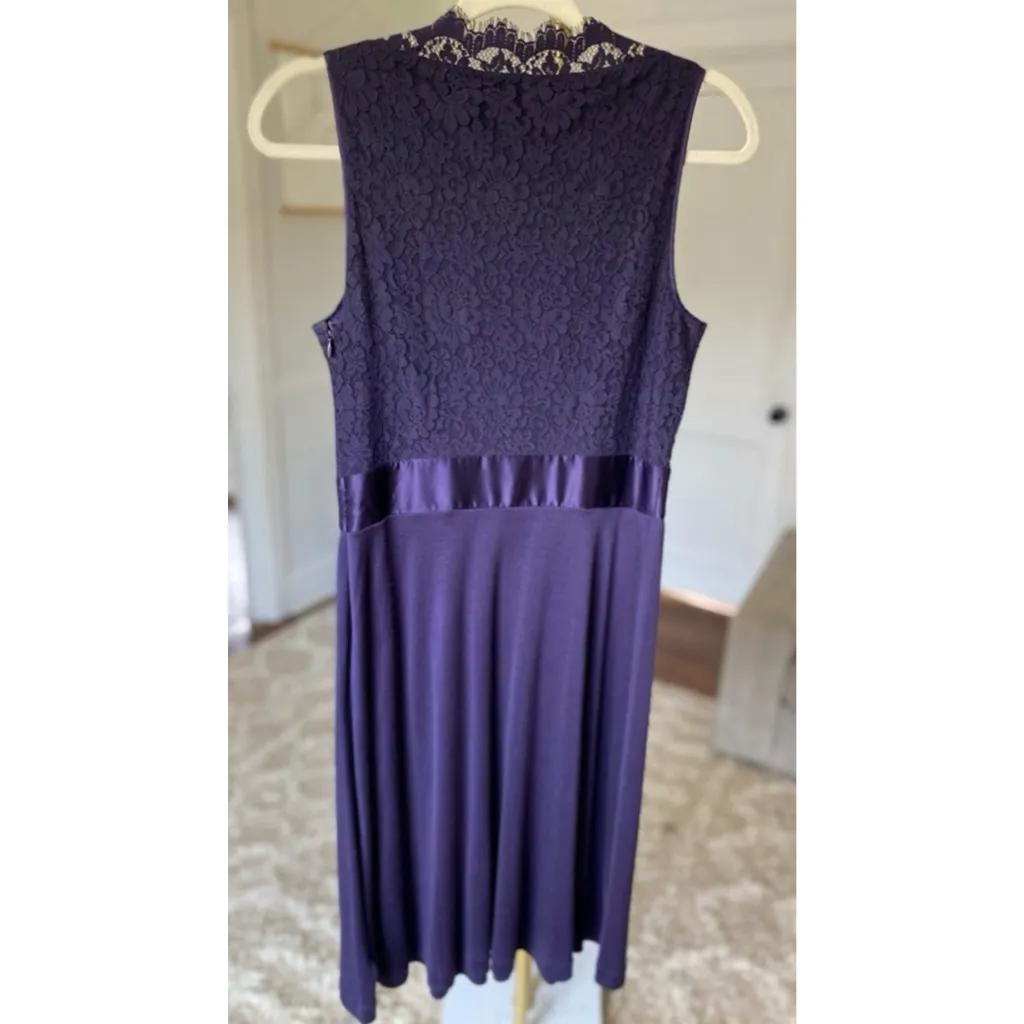 Banana Republic Silk Cocktail Dress Purple Lace Trim Elegant Wedding Event Gala - Image 3