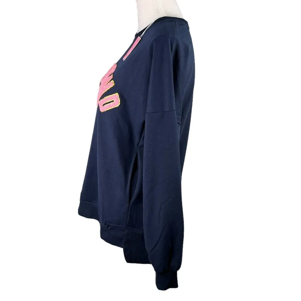 Simply Southern Weekend Sparkle Pullover Pockets Navy Pink Small New - Image 10