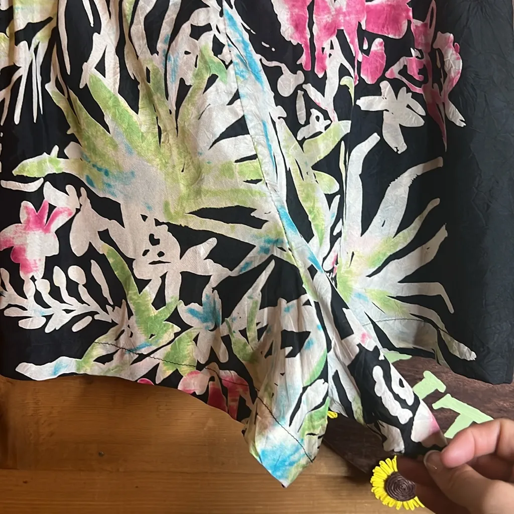 Nanette Lepore Silk Skirt Skort Floral Artsy Button Zip Wrap Mini Flower Black 8 - Image 5