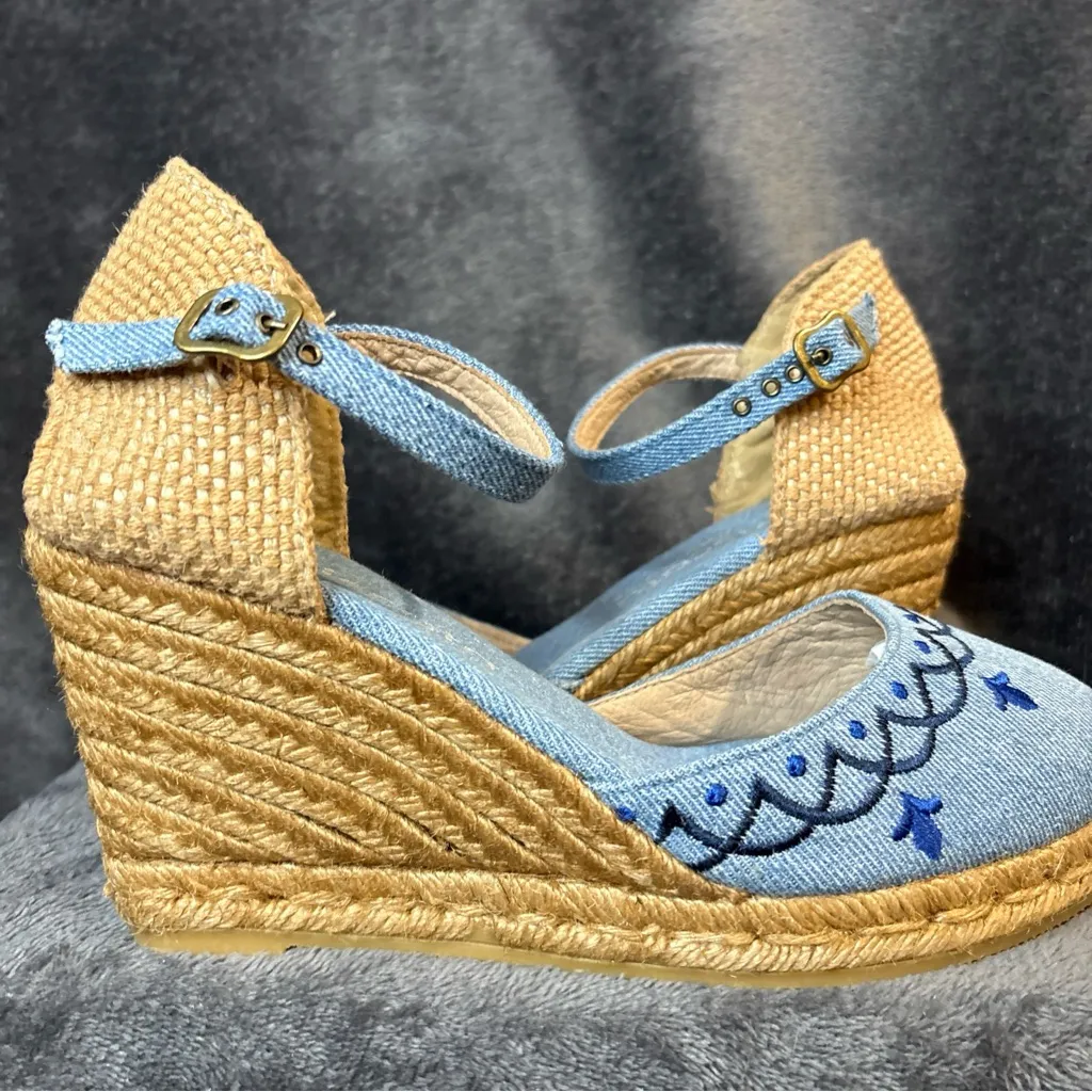 Viscata Barcelona Estartit Canvas Espadrille Wedge Heel Sandals Sz 40 Closed Toe Blue - Image 14