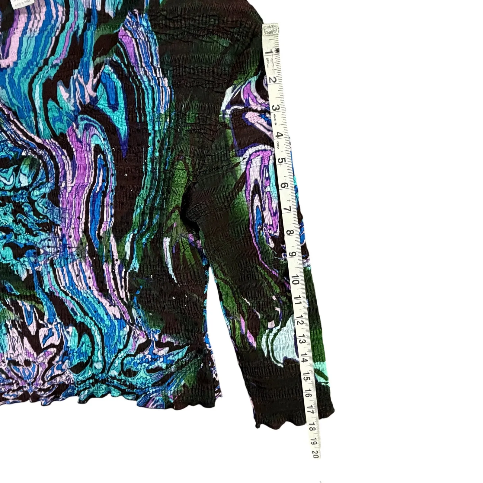 Vintage Alberto Makali Y2K Crinkle Top M Black Abstract Swirl Sequin Stretch - Image 10