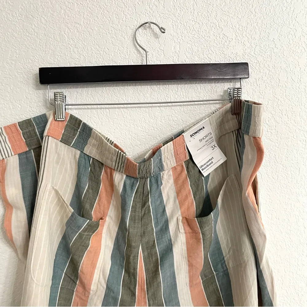 NWT Sonoma Women’s Shorts Multicolor Stripe Pull On Waistband Plus Size 3X - Image 4