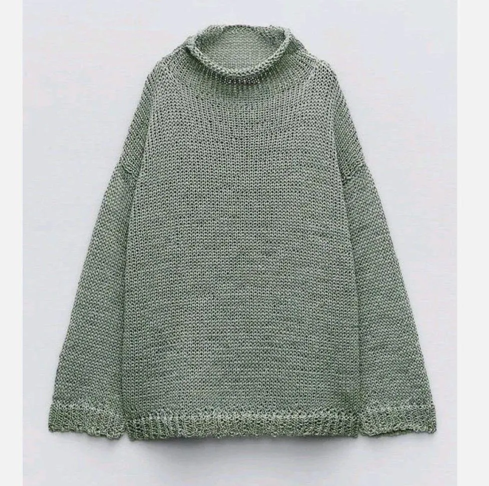 NWT Zara Open Knit Sweater  Mint Sage Sheer Drop Shoulder Slouchy Bloggers Fave - Image 4