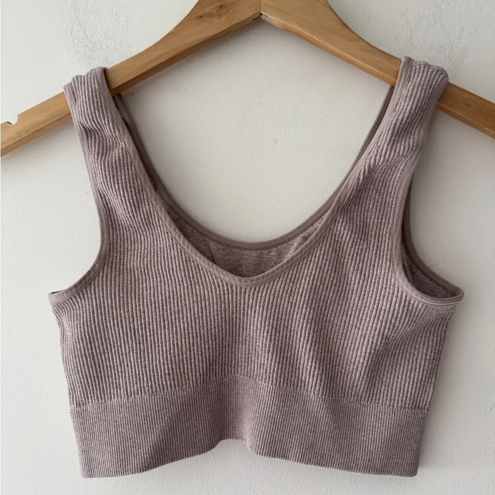 Aerie Chill Play Move Seamless Mauve Ribbed Scoop Neck Bralette - Image 3