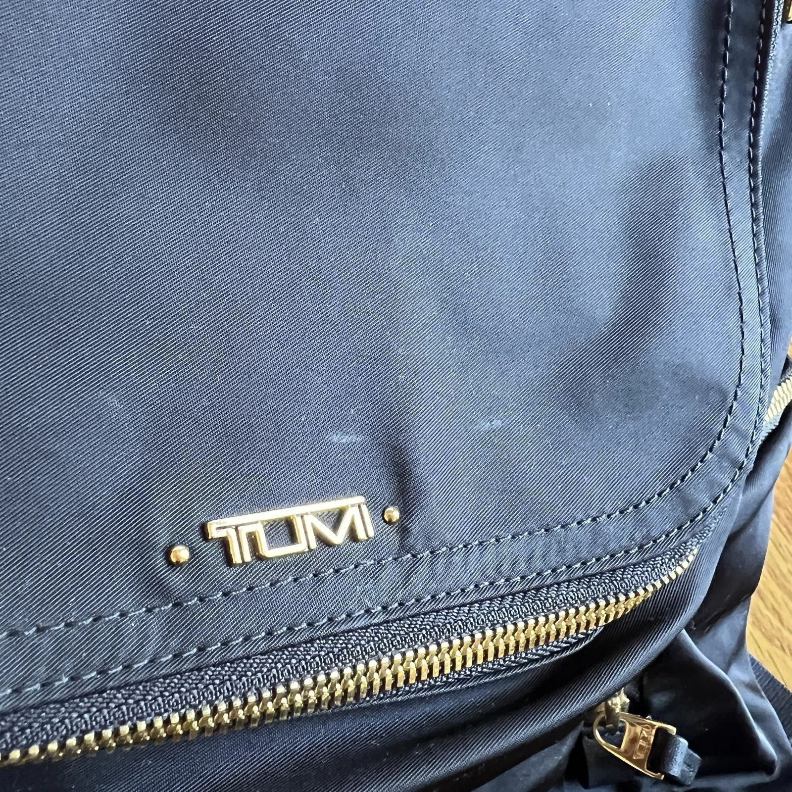 TUMI Voyageur Lexa Zip Flap Backpack Black Nylon Gold Hardware Travel Bag - Image 5