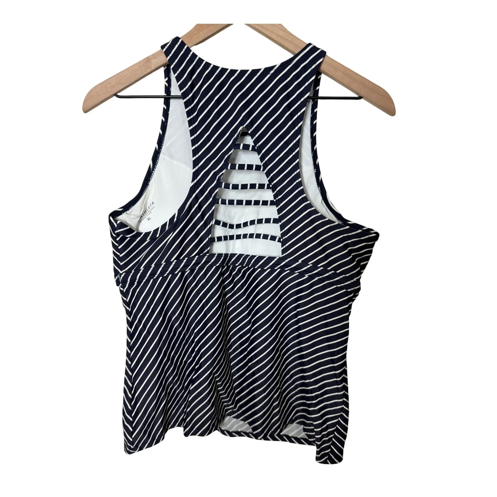 Athleta Navy White Stripe Halter Neck Swim Top Beach Pool Activewear Women's XL - Image 2