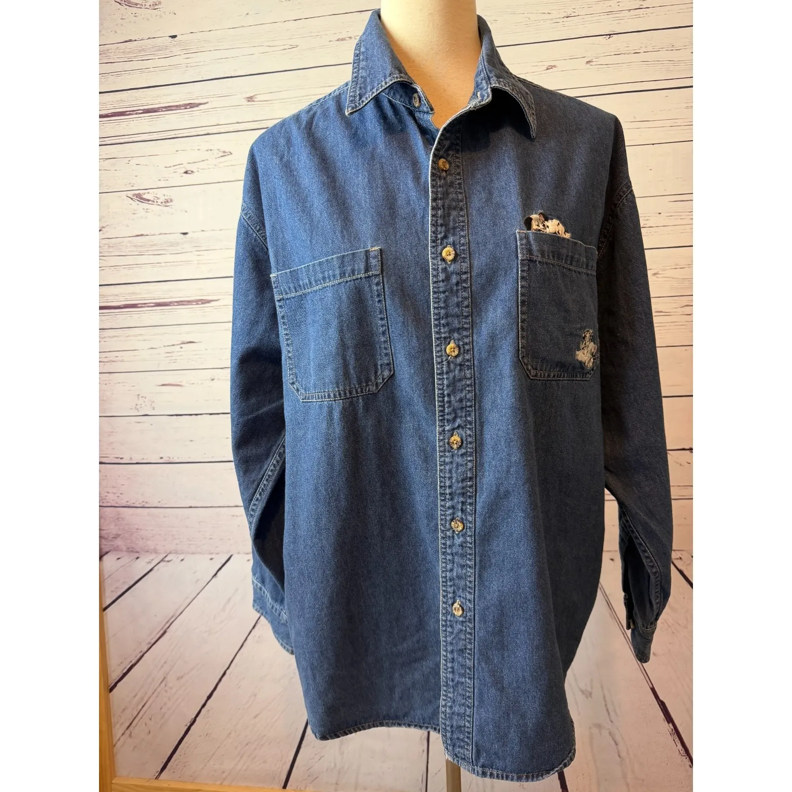 Disney Store denim long sleeve shirt button front‎ Large 101 Dalmatians Dogs Y2K - Image 9