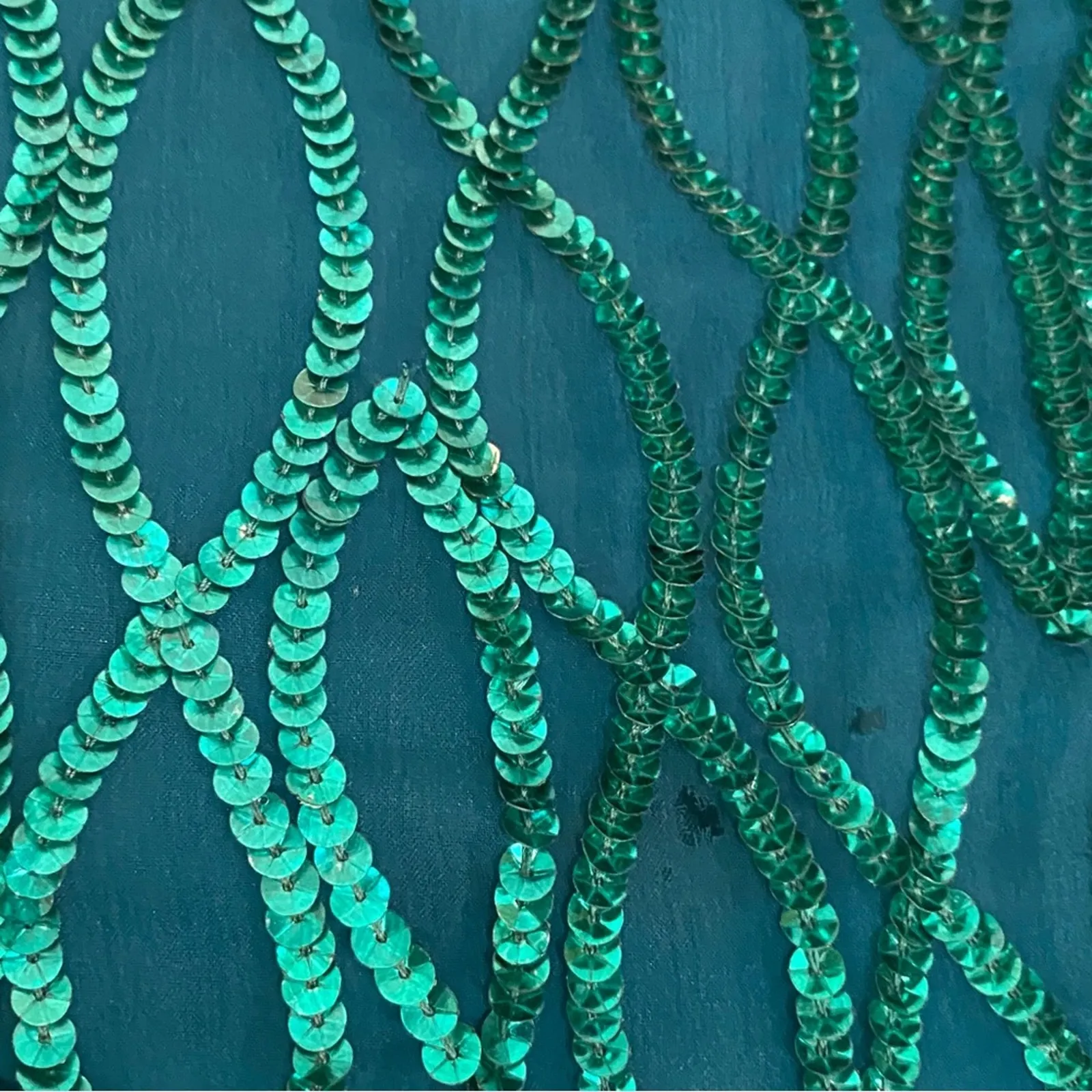 Vintage Womens Formal Dress Large Silk Sequin Long Maxi MCM Prom 20s Occasion Green Size M - Image 12