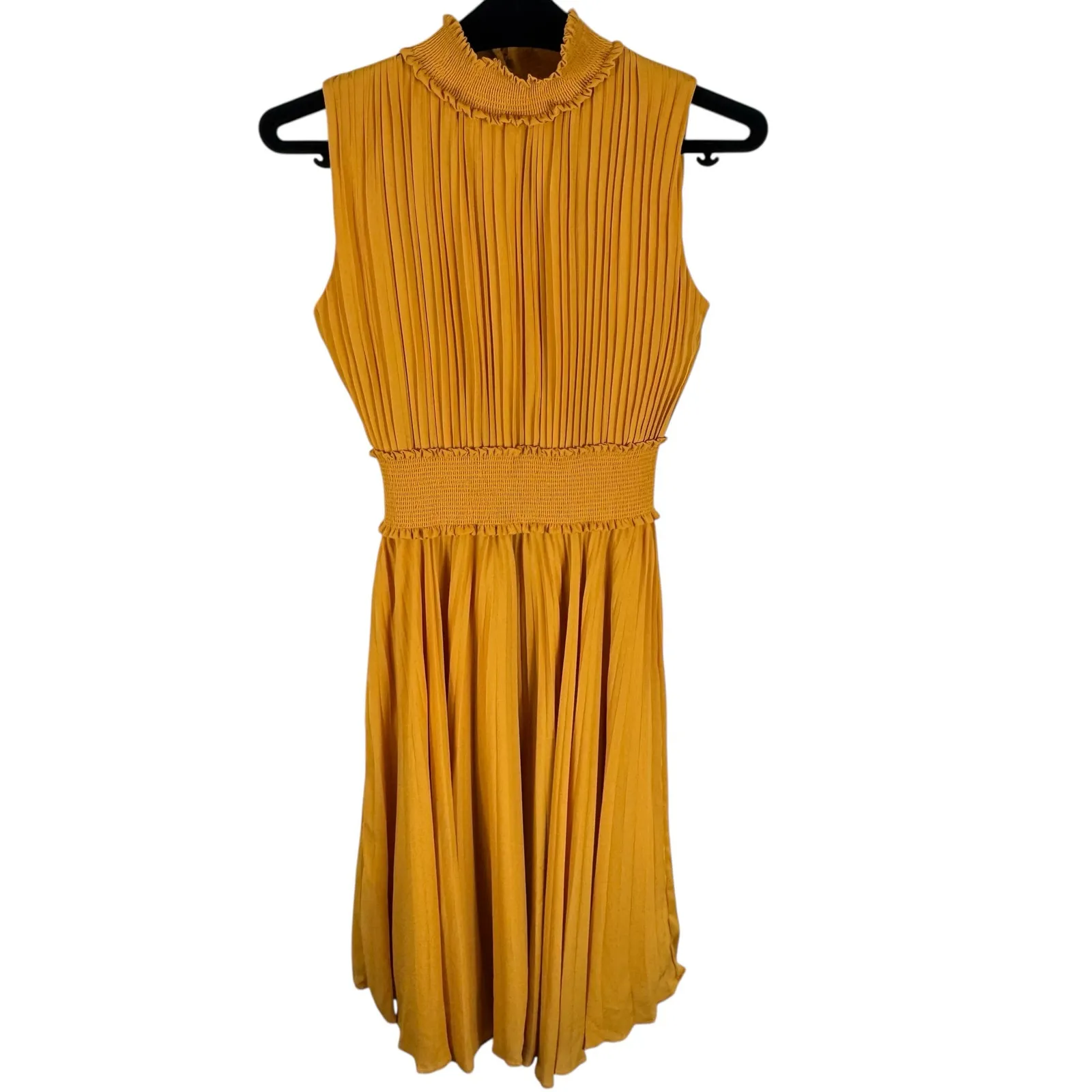 Nanette‎ Lepore Mustard Yellow Accordion Sleeveless Knee Length Dress Size 4 - Image 2