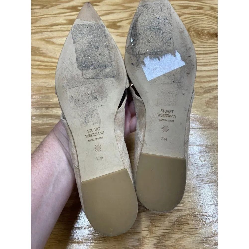 Stuart Weitzman Ballets Women's 7.5 Beige Suede Slip On Pointed Toe Flats S42 - Image 7
