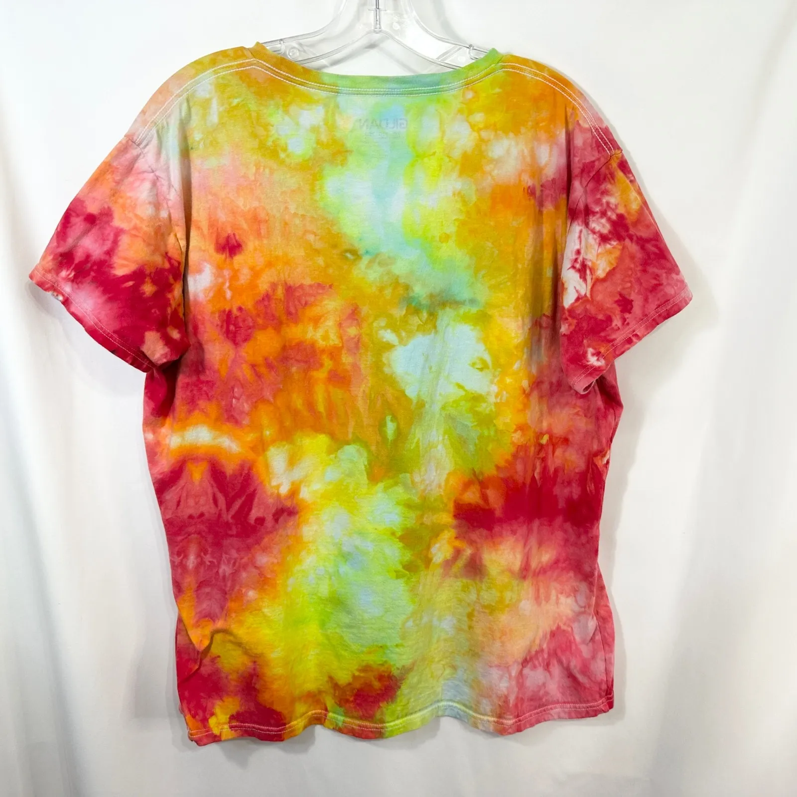 Handmade Tie Dye Size 2XL Shirt‎ Green Red Orange V Neck Short Sleeve Boho 1131 - Image 3