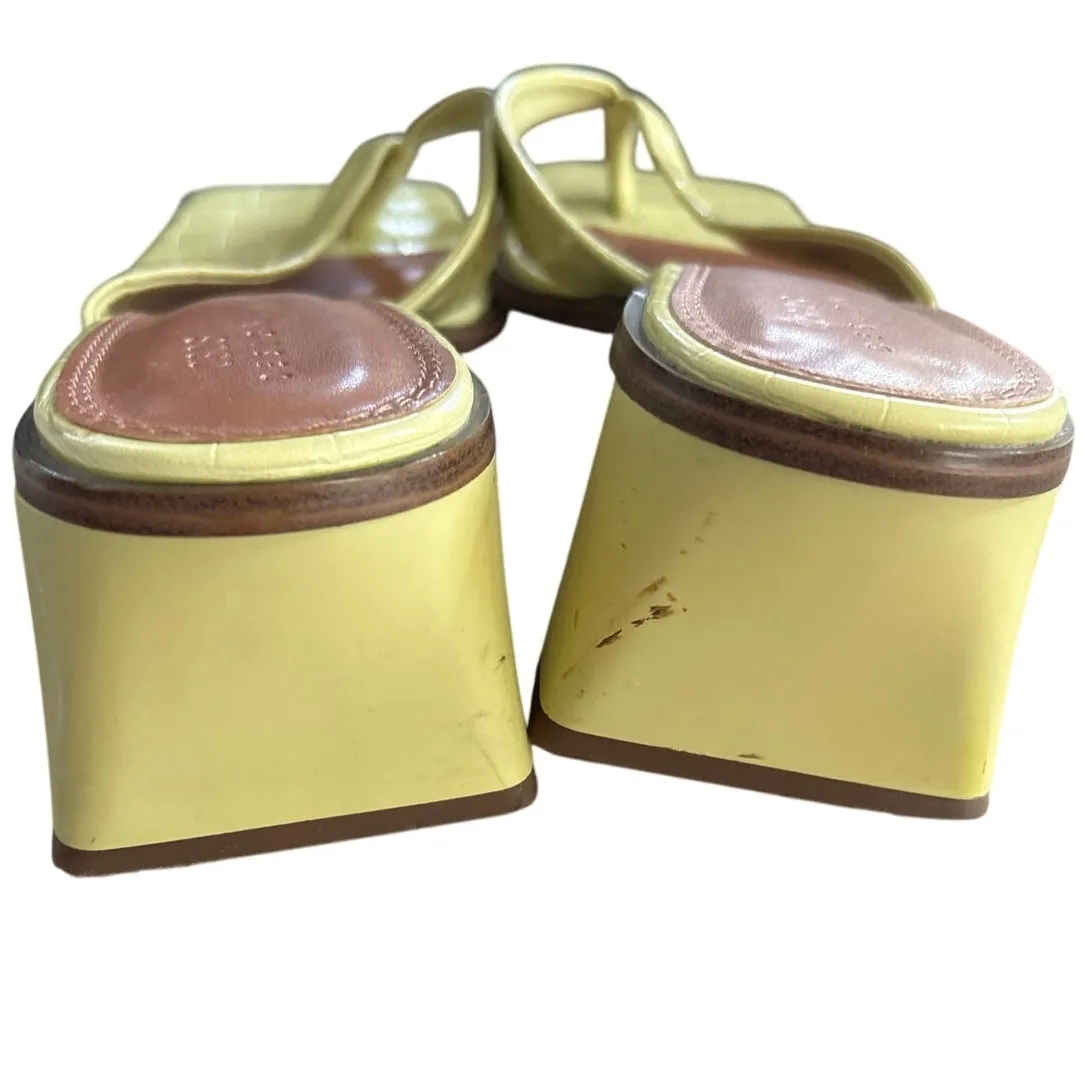 ASOS Butter Yellow Croc Embossed Square Toe Thong Flip Flop Heel - Image 3