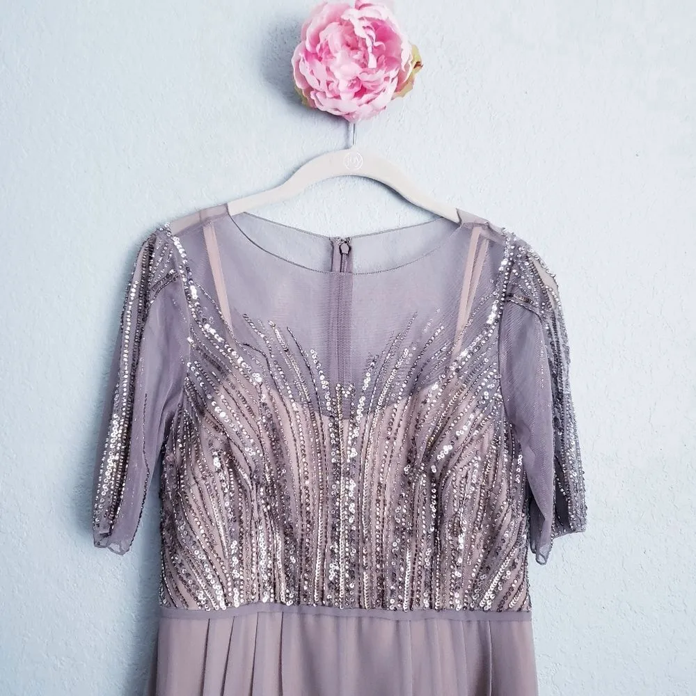 Adrianna Papell Taupe Beaded Illusion Neck Dress - Image 5