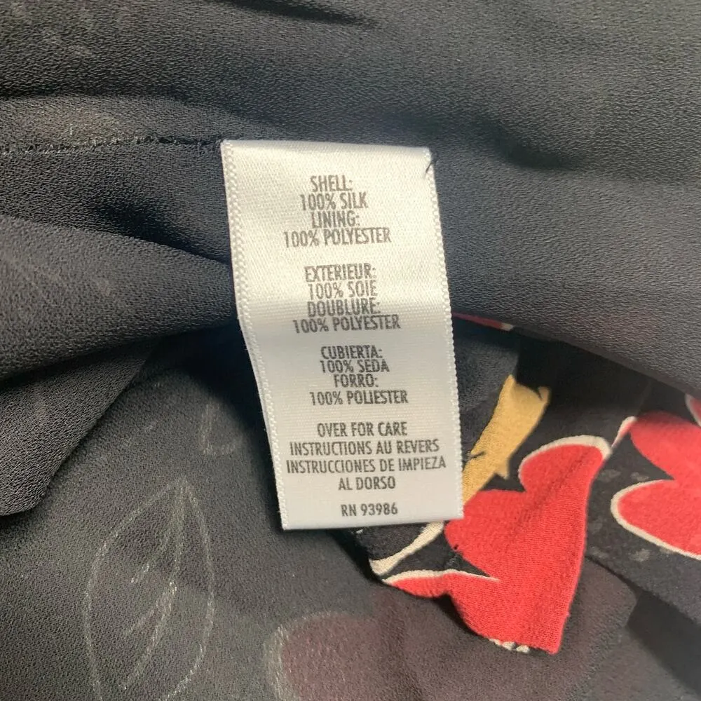 Casual Corner Black Floral Midi Skirt Silk Sz 12 - Image 5