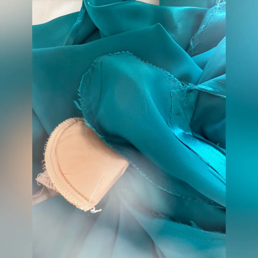 Handmade Teal Silk High Neck Maxi Shift Dress Blue Size M - Image 6